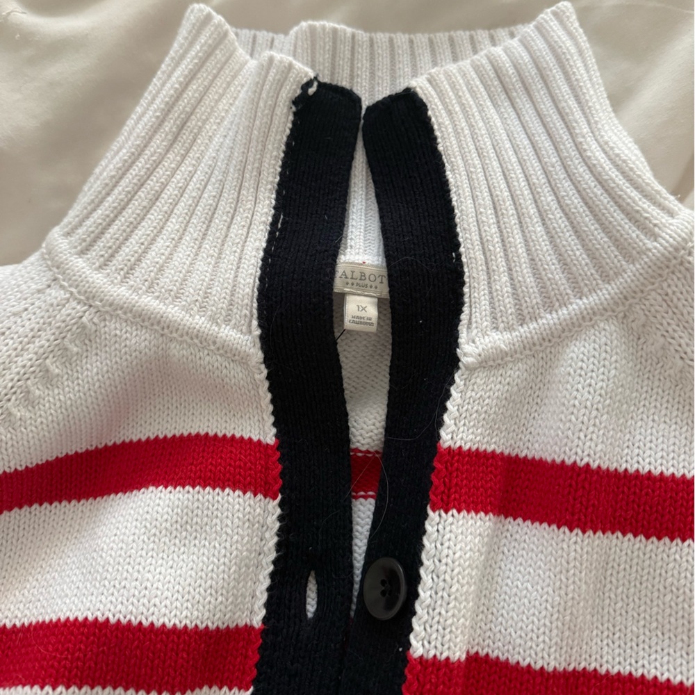 Talbots sailor collar nautical cardigan sweater - Picture 3 of 4